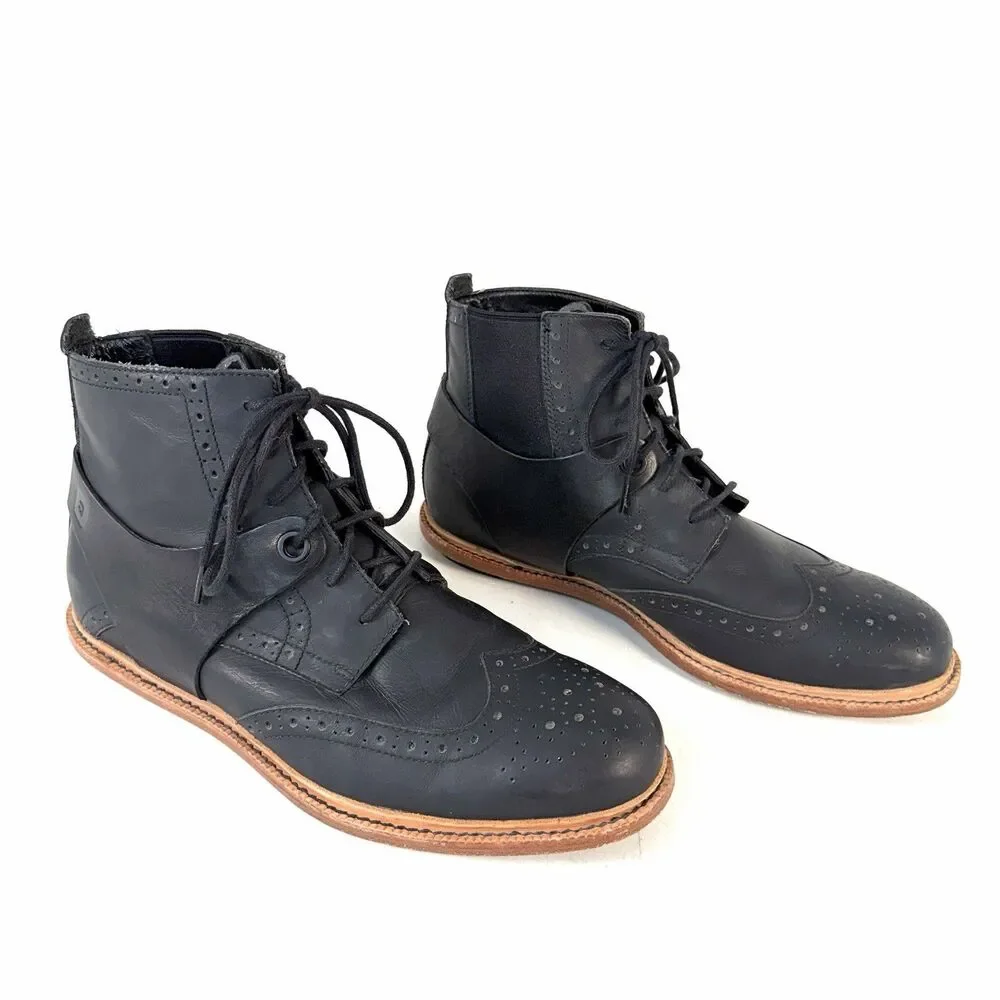 Tsubo Men’s Winslow 8319 Black Leather Wingtip Boots US Size 10 EU43 Uk 9